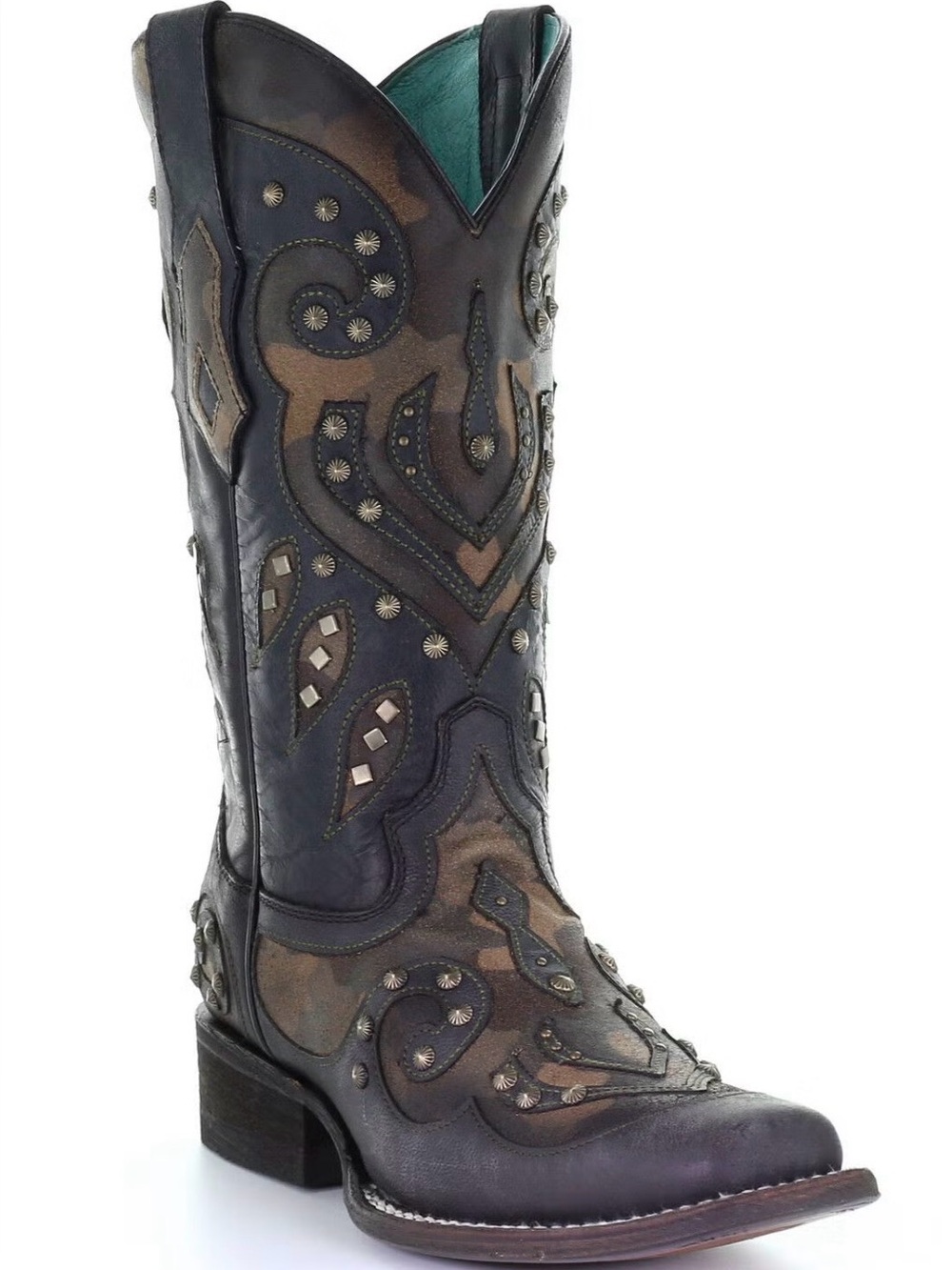 Corral Women's Camouflage Inlay Studded Leather Cowboy Western Boots Size 8.5